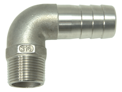 Króciec nierdzewny kątowy 3/4" na wąż 25 mm